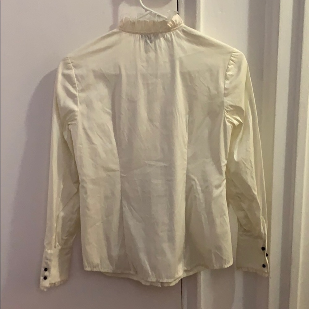 Ann Taylor Cream Ruffle Front Button-Down Shirt - Picture 5 of 7